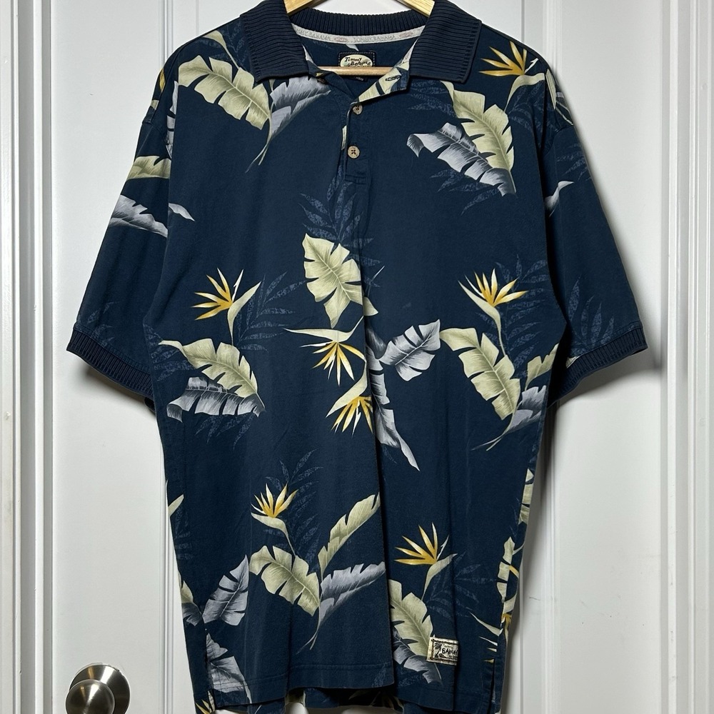 Tommy Bahama Vintage 100% Cotton Navy Tropical Bird of Paradise Polo Shirt